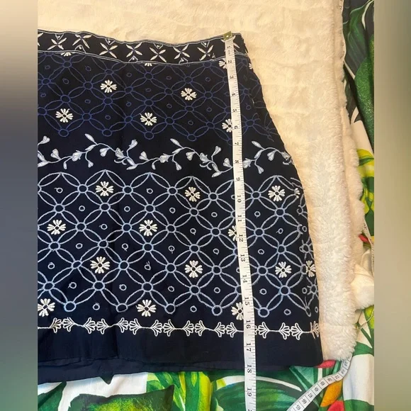 Loft 6 Blue Embroidered Boho Mediterranean Casual Summer Fall Casual City Skirt - Picture 4 of 7